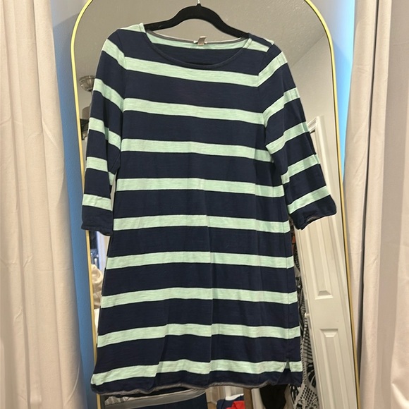 J Crew Dress M Striped 3/4 Sleeve Navy Blue Mint Aqua Green Rugby Sheath Dress - Picture 1 of 3